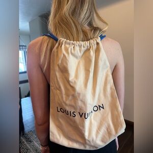 Louis Vuitton Tan and Blue Drawstring Backpack
